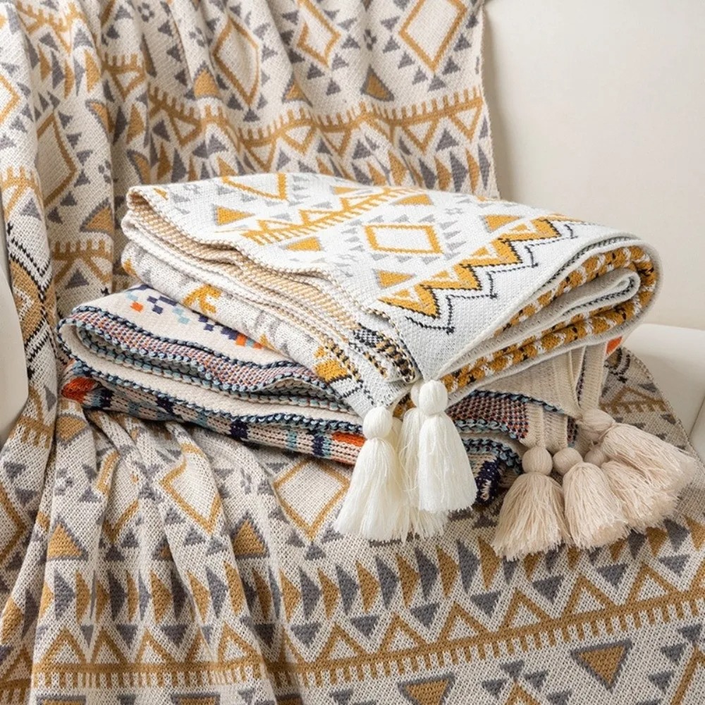 Boho Throw Blanket Fringe - Coperte Vintage in Maglia Grossa Stile