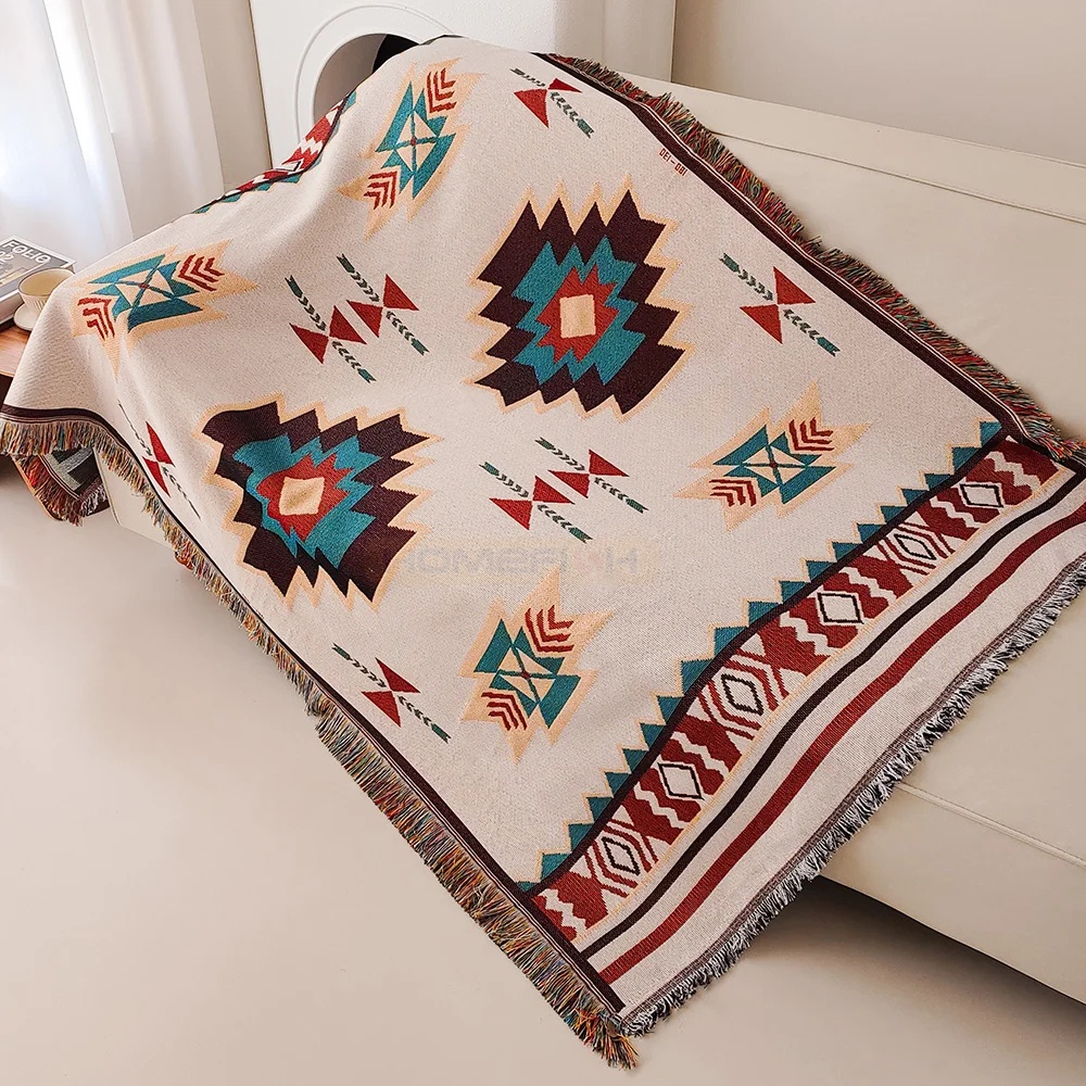 Boho Throw Blanket Fringe - Coperta Azteca Oversize in Stile Boho