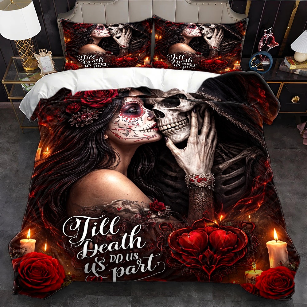 Duvet Cover Sets With Zipper - Set copripiumino a tema Skull Rose
