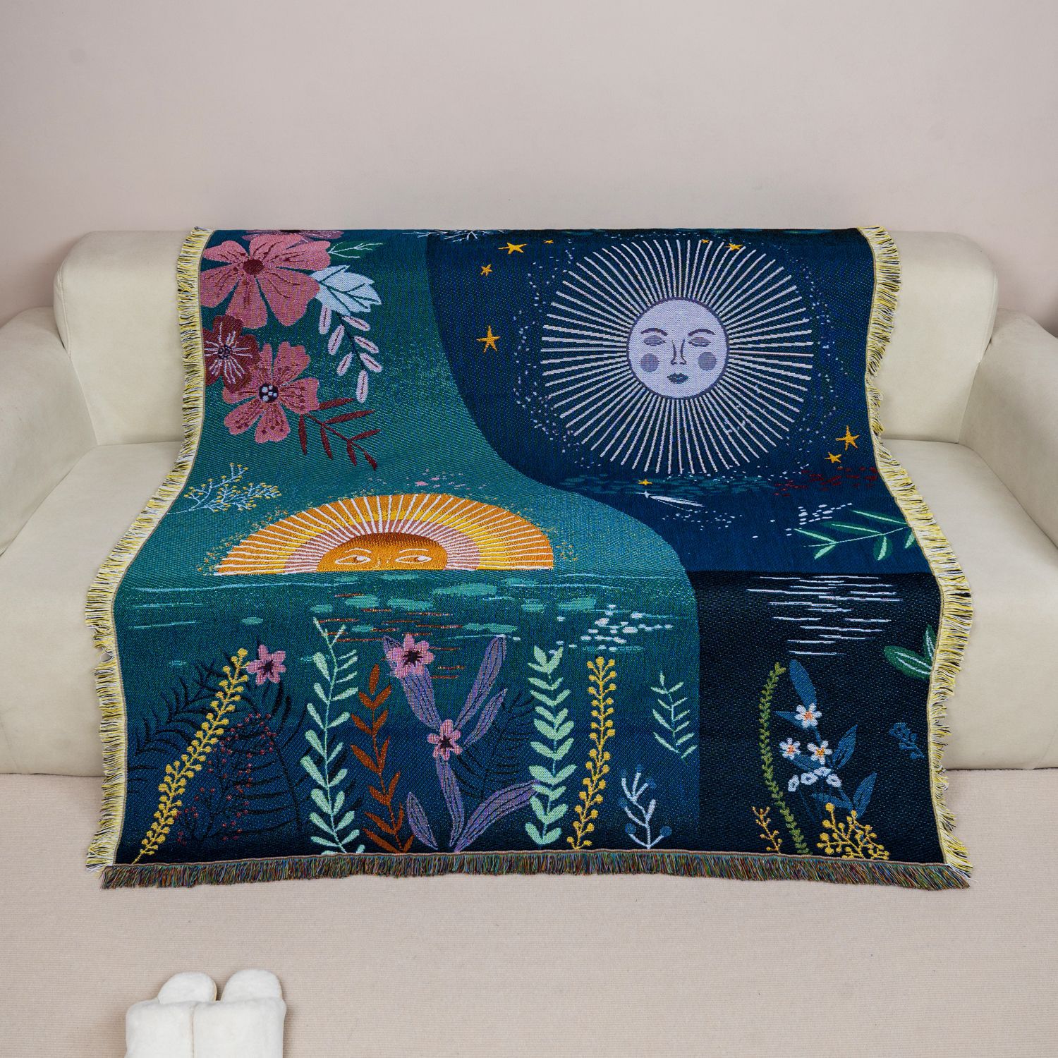 Arazzo Intrecciato Celeste Sol - Boho Throw Blanket Fringe recensione e prezzo